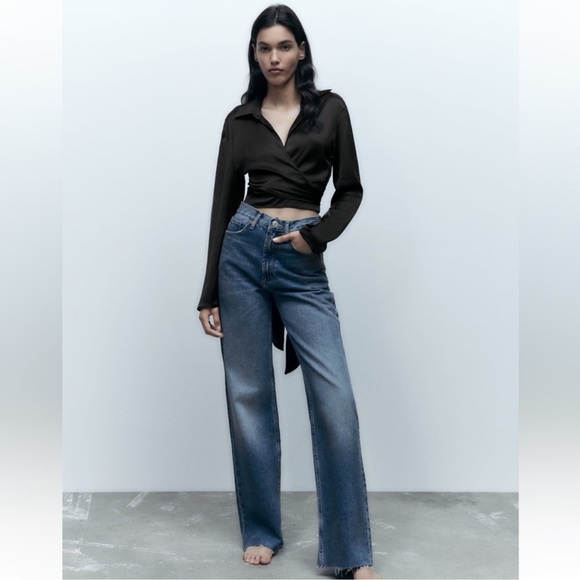 Zara Satin Effect Tied Top Black Size Small - Picture 11 of 13